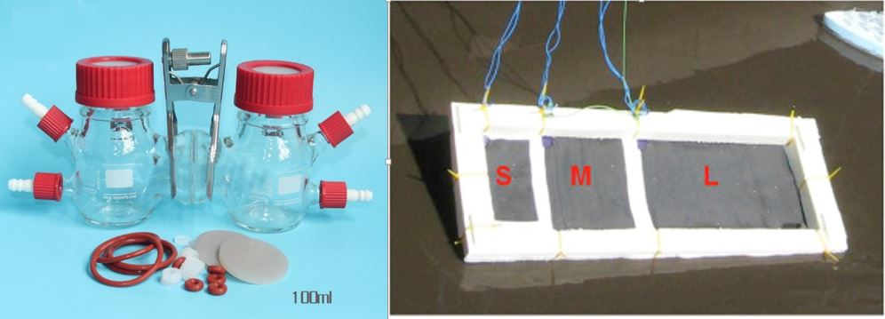 Microbial Fuel Cell de doble cámara en forma de H y de una cámara y cátodo al aire